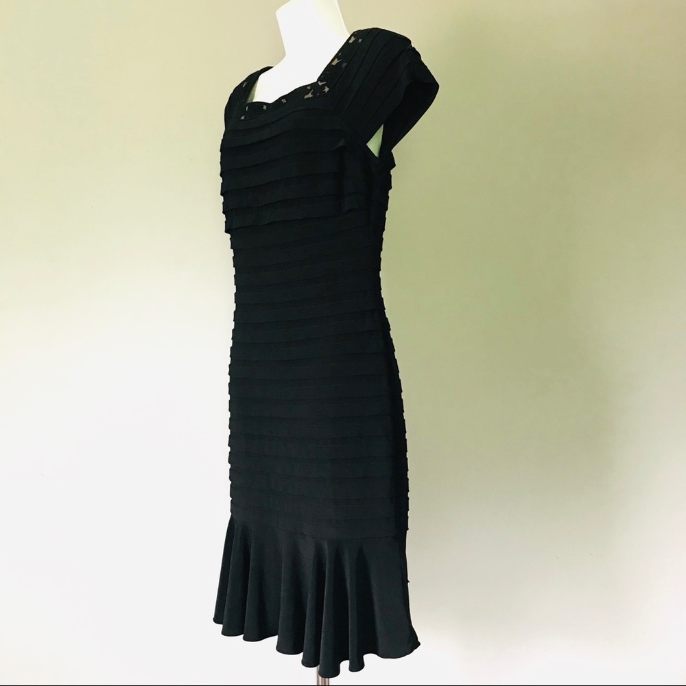 Adrianna Papell Womens Size 4 Black Pleated Midi Dress Square Neckline